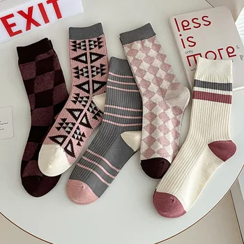 Дамски чорапи Шарени памучни чорапи Розови чорапи със средна дължина за жени, чорапи за отдих, приятни за кожата, не сковывающие стъпалата