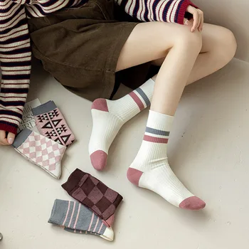 Дамски чорапи Шарени памучни чорапи Розови чорапи със средна дължина за жени, чорапи за отдих, приятни за кожата, не сковывающие стъпалата Изображение 2