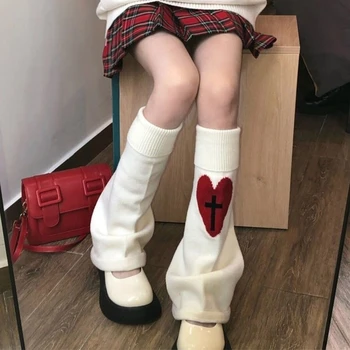 Дамски чорапогащи до коляното от японски фланелка с кръстосан сърце и виртуален скелет, топли разкроена пъхтя крака