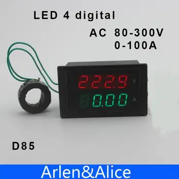 Двойна led 4 цифров индикатор ac 80-300 В 0.00-100.0 A, измерване на напрежение и ток, панелен волтметър, амперметър