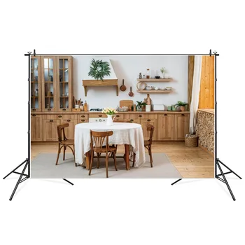 Декор за заснемането на сцена в кухнята, дървени шкафове, плот за готвене, персонализирани фонове за фотосесия, подпори Изображение 2