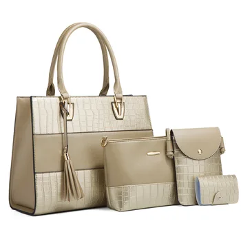 Дизайнерски дамски чанти от изкуствена кожа, чанти през рамо, голям капацитет за съхранение, комплект от 4 теми, чанти-незабавни посланици, модни дамски чанта през рамо
