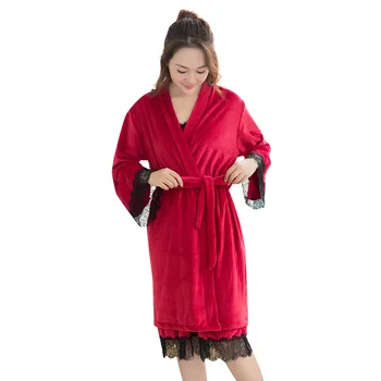 Домашна пижама, фланелевая нощница, женски есенно-зимния секси жилетка с дълъг ръкав, бельо топло просто кимоно, нощница, халат за баня