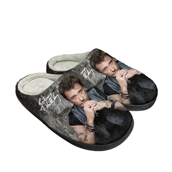 Домашни памучни чехли Johnny Hallyday Rock Singer по поръчка, мъжки и дамски сандали, Плюшен ежедневни обувки с 3D-принтом, водене жив топлина, Термоботинка