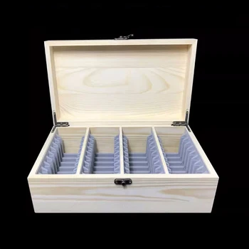 Дървена кутия за събиране на възпоменателни монети с 40 клетки, кутия за съхранение на монети, са подбрани скоростна 6,2x8,2x1 см, универсална кутия чудесна защита