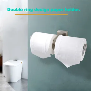 Държач за тоалетна хартия от неръждаема стомана, Двойно пръстен, Държач за тоалетна хартия, Стенни полици за тоалетна хартия в банята, Сребро Изображение 2