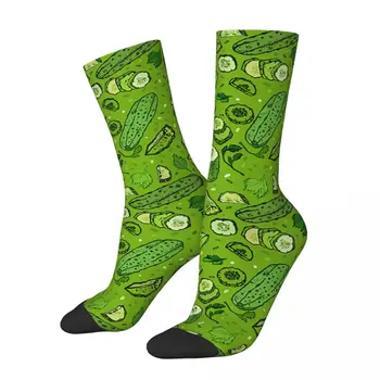 Ежедневни мъжки дамски чорапи с ярко-зелени краставици и магданоз Меки и висококачествени чорапи Пролет Есен Зима