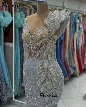 Елегантни вечерни рокли, бродирани с мъниста, арабски кристали Дубай, рокля за бала известни личности с едно рамо, Vestido De Noche, дълги вечерни рокли Изображение 2