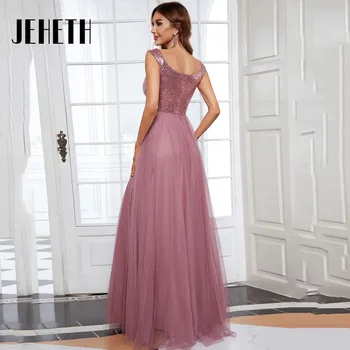 Елегантни вечерни рокли трапецовидна форма JEHETH 2023, луксозна бална рокля за бала в пода, без ръкави, с V-образно деколте и пайети дължина до пода, сшитое по поръчка Изображение 2