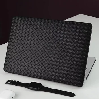 Елегантността на Черно Тъкат Кожена текстура MacBook Pro Case 13 M1 14 15 16 Touch Bar Retina MacBook Air 13 М2-инчов Твърд калъф за лаптоп