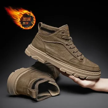 Есенна мъжки обувки 2023, Ново зимно работно облекло Dr. Men ' s, кадифе топло памучен обувки с висок берцем, ежедневна мода обувки Изображение 2