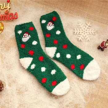 Есенно-зимни дебели и топли дамски чорапи от коралов руно с бродерия на Коледни Коледни Червени чорапи Чорапи за спане на пода Изображение 2