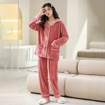 Есенно-зимни Фланелевая пижами, Комплект за домашно облекло, Дамски Удобни Дишащи Ежедневни пижами, Топла Жилетка, Бански за сън, облекло за почивка