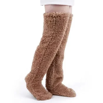 Есенно-зимни фланелен чорапи на пода, дълги чорапи за сън, наколенници, високи чорапи, модни обикновена топли необузданные чорапи със среден размер, сладък Изображение 2