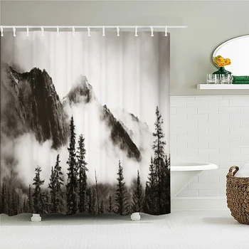 Естествен мъгливо горски пейзаж Параван за баня, Преграда, Декоративни Аксесоари за баня, водоустойчив завеса за баня с куки Изображение 2