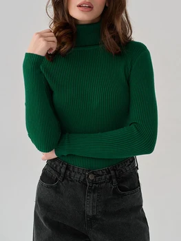 Жена вязаный пуловер, модни Поло с дълъг ръкав, обикновена пуловери, женски есенно-зимния случайни высокоэластичный тънка жилетка Изображение 2