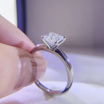 Женски пръстен от злато 9 карата Princess Square Mosan с диамантен пръстен D-color VVS1, сватбена халка, годеж, юбилей, подарък за Свети Валентин