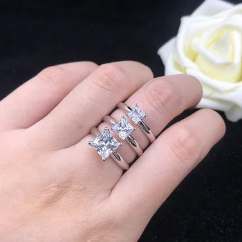 Женски пръстен от злато 9 карата Princess Square Mosan с диамантен пръстен D-color VVS1, сватбена халка, годеж, юбилей, подарък за Свети Валентин Изображение 2