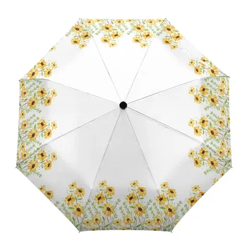 Жълти цветя Маргаритки Автоматичен Чадър Пътен Сгъваем Чадър Преносим чадър Ветроупорен чадъри