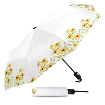 Жълти цветя Маргаритки Автоматичен Чадър Пътен Сгъваем Чадър Преносим чадър Ветроупорен чадъри Изображение 2