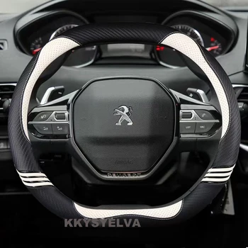 За Peugeot 3008 4008 5008 Покриване на Волана на Колата е От Въглеродни Влакна + Изкуствена Кожа Модни Нескользящие Автоаксесоари за интериора Coche
