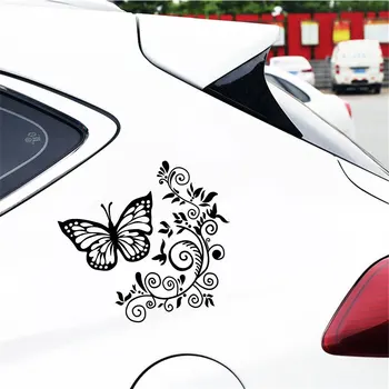 Забавен автомобил с пеперуда и цвете, Автомобилни стикери за Автомобили, Мотоциклети, Външни Аксесоари, Светлоотразителни стикери за Декорация на автомобила