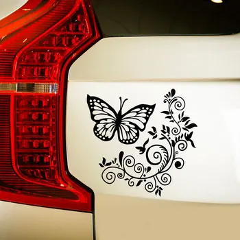 Забавен автомобил с пеперуда и цвете, Автомобилни стикери за Автомобили, Мотоциклети, Външни Аксесоари, Светлоотразителни стикери за Декорация на автомобила Изображение 2