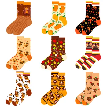 Забавни дамски чорапи с Нестандартен Карикатура на Деня на Благодарността Пуйка Тиква Отглеждане Модни градинска облекло Harajuku Мъжки Дамски Памучни чорапи 2023