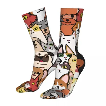 Забавни сладки doodle с мордочками кучета и котки Дамски чорапи 2023 Женски Цветен фон Спортен чорап
