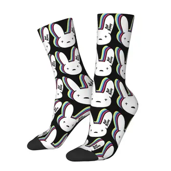 Забавни Чорапи Bad Bunnys Женски Мъжки Топли Спортни чорапи с 3D принтом рок времена и футбола Изображение 2