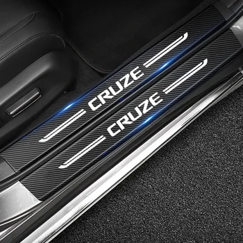 Защитен стикер на прага на колата е от въглеродни влакна, тампон на прага, тампон върху броня багажник с логото на Chevrolet CRUZE, ленти против надраскване