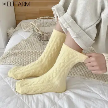 Зимни топли вълнени чорапи, дамски обикновена пухкави чорапи, Мека средната тръба, пухкави пръсти, дебели чорапи за спане на пода.