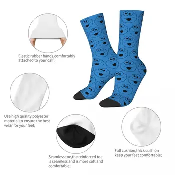 Зимни топли мъжки и дамски чорапи Cookie Monster Face в ретро стил, дишащи баскетболни чорапи Изображение 2