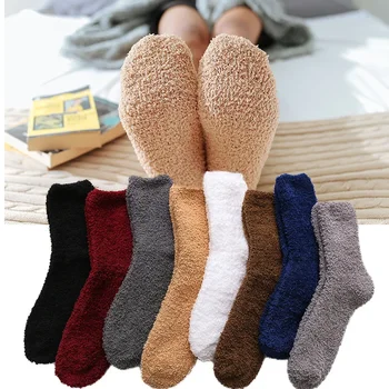 Зимни Топли пухкави чорапи В женските чорапи, сладки пухкави еластични, Меки кадифени чорапи, домашни чорапи за кърпи за ръце, Дишащи чисти цветове