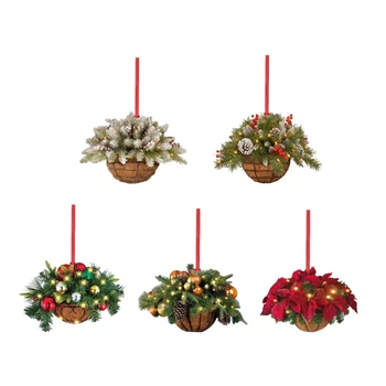 Игриво кошница от изкуствени цветя за украса на Коледната елха, Празнично настроение, новост