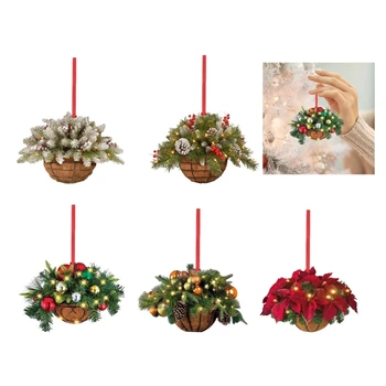 Игриво кошница от изкуствени цветя за украса на Коледната елха, Празнично настроение, новост Изображение 2