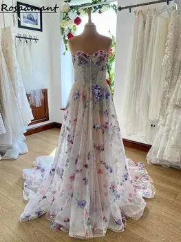 Илюзия за истински образ Сватбени рокли без ръкави Трапециевидного силует с флорални принтом в стил бохо стил Кънтри