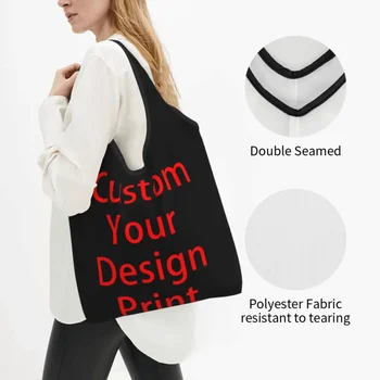 Индивидуална пазарска чанта с дизайн, дамски преносима чанта за продукти с голям капацитет, чанти за пазаруване с индивидуално лого Изображение 2