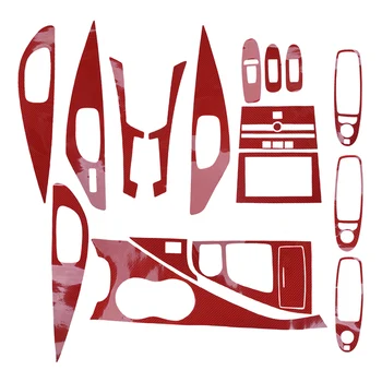 Интериорът на автомобила Централна Конзола Панел Кутия за Украса Врати Стикер Покритие Подходящ за Infiniti Q50 2014-2019 5D Червено Стил, изработени От Въглеродни Влакна
