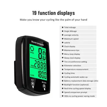 Кабелен Скоростомер За Наем на Велосипеди LCD Компютър за измерване на Скоростта на Скоростта на Английски Водоустойчиви Аксесоари За Велосипеди С Подсветка За Дневен/Нощен Езда На велосипед Изображение 2