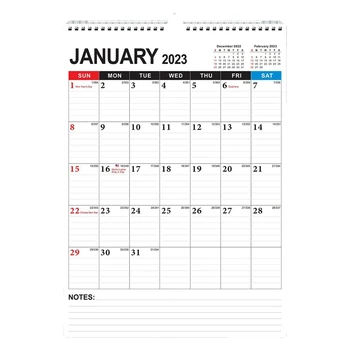 Календар - Месечен стенен планер с януари 2023 г. до юни 2024 г., 12 X 17 инча, две метални корици, разделено пространство