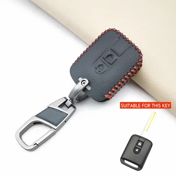 Калъф за ключове от кола от естествена кожа за Nissan Navara Qashqai Micra, Almera, 2 бутона, ключодържател с дистанционно управление, 2017, Нов стил, защитната обвивка Изображение 2