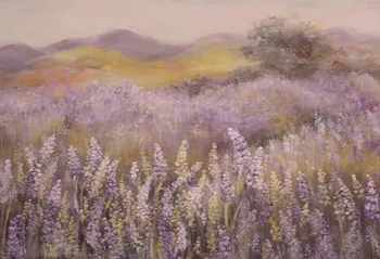 Картина масло Лавандулово поле, на Фона на душата на новороденото, Печатни планина, Дърво, светло лилаво акварели фонове за фотосесия Изображение 2