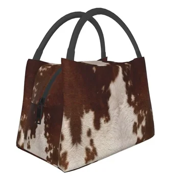 Кафяви чанти за обяд с изолация от телешка кожа за пикник, кожата на животни, кожи, текстура на кожата, Водоустойчив термоохладитель, кутия за bento за жени
