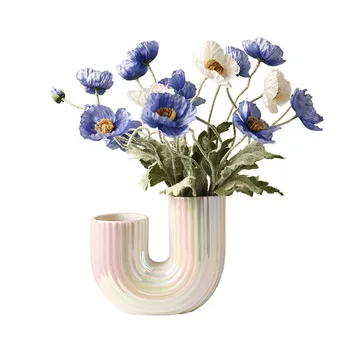 Керамична ваза с наклон Advanced Sense Вход в хола, Шкаф за телевизор, Креативна геометрична декорация от цветя, съдове за готвене