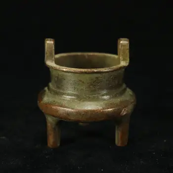 Китайски мед бронзова кадилница с три крака и двойни уши, кадилница за тамян с отбелязване на Цин