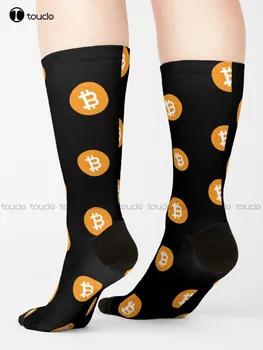 Класически Чорапи с логото на криптовалюты Bitcoin Бтк, Бели мъжки чорапи с хубав модел, смешни есенни чорапи за уличен скейтборд от най-добрите анимационни филми.