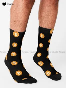 Класически Чорапи с логото на криптовалюты Bitcoin Бтк, Бели мъжки чорапи с хубав модел, смешни есенни чорапи за уличен скейтборд от най-добрите анимационни филми. Изображение 2