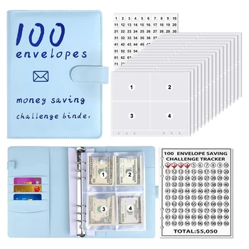 Книга Задачи за спестяване на пари в 100 Пликове, Свързващо вещество за Изготвянето на бюджета за Съхранение, от Пзр на книга, Набор от Задачи За спестяване на пари (Синьо) Лесна инсталация