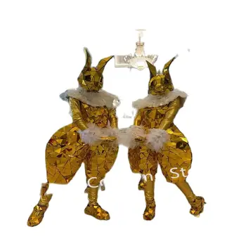 Коледа Представа Шоу Robot Dance Costme Rabbits Златни Огледални Очила Костюм На Заек С Танцов Костюм Парк На Певицата